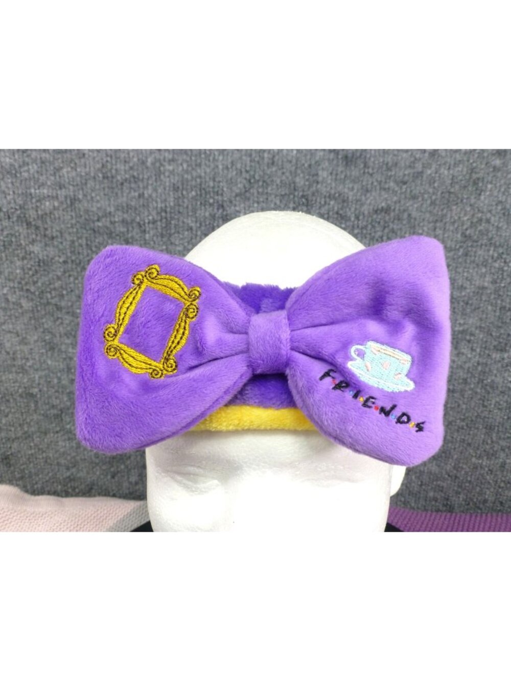 Friends Purple Plush Bow Headband With Embroidered Frame & Coffee Cup By Shein